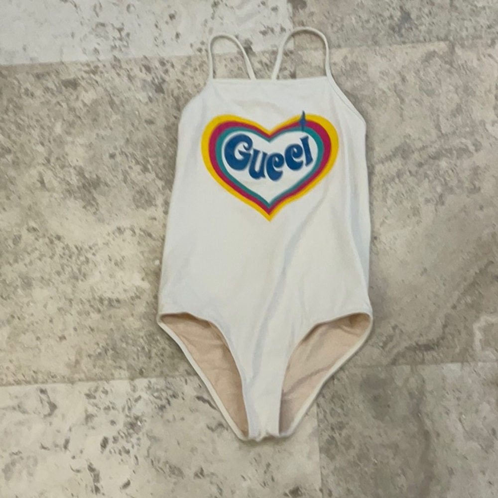 Gucci White Swimsuit with Colorful Heart Logo